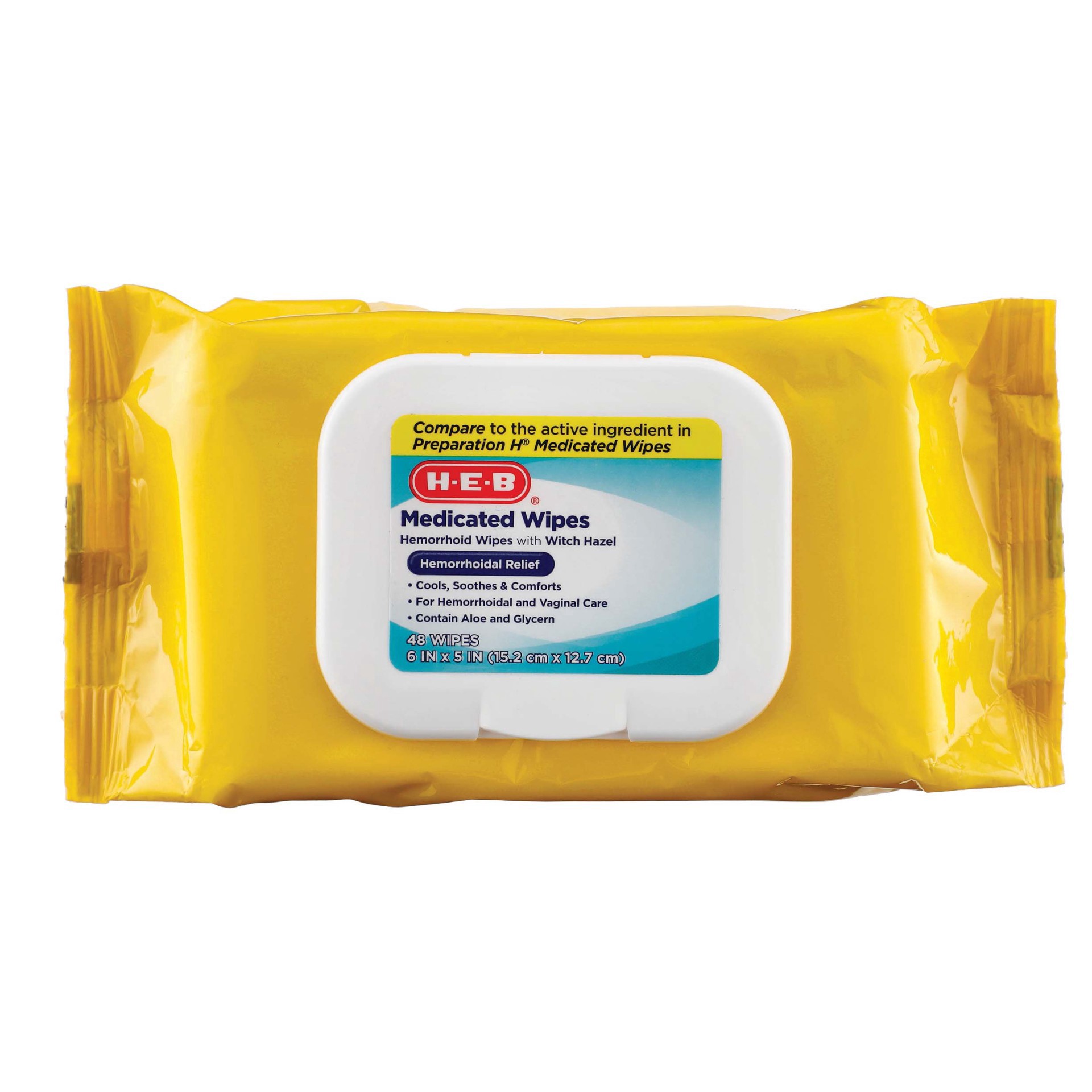 slide 1 of 1, H-E-B Hemorrhoidal Medicated Wipes, 48 ct