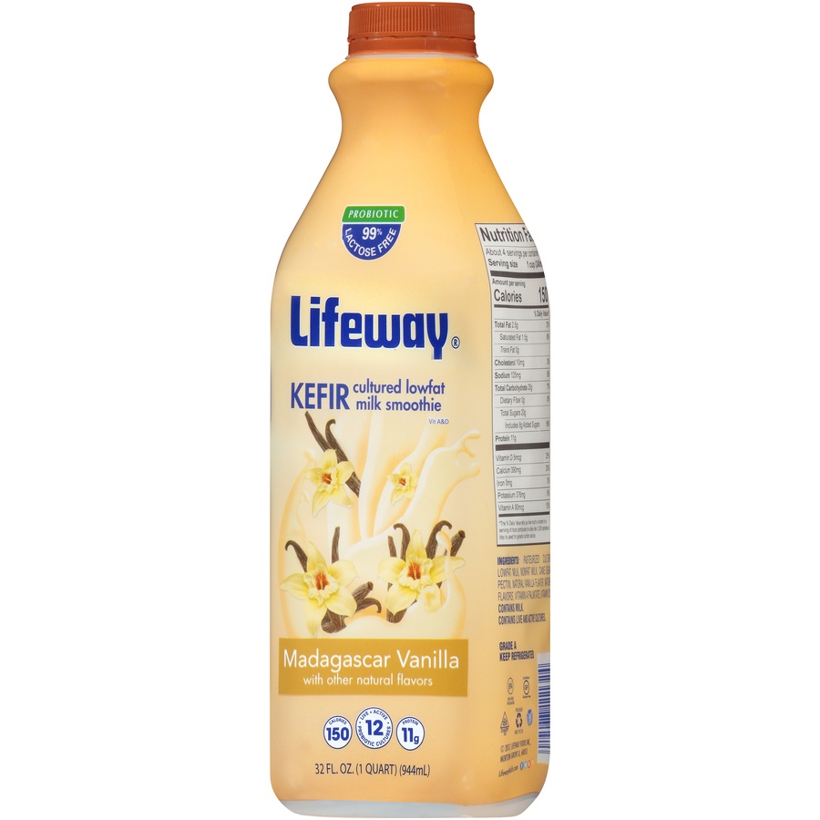 Lifeway Kefir Cultured Lowfat Milk Smoothie Madagascar Vanilla 32 Fl Oz ...