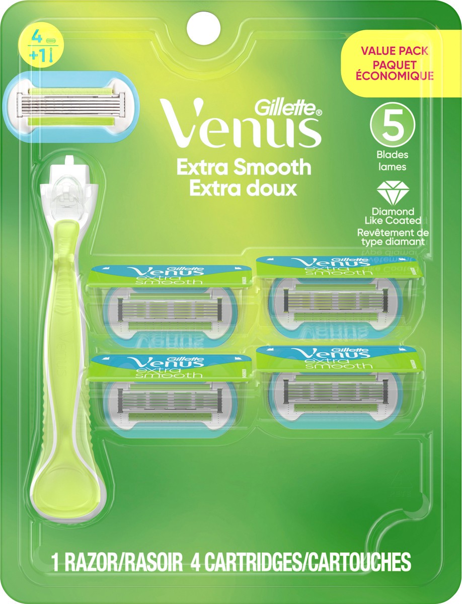 slide 3 of 3, Gillette Venus Extra Smooth Women's Razor Handle + 4 Blade Refills, 1 ct