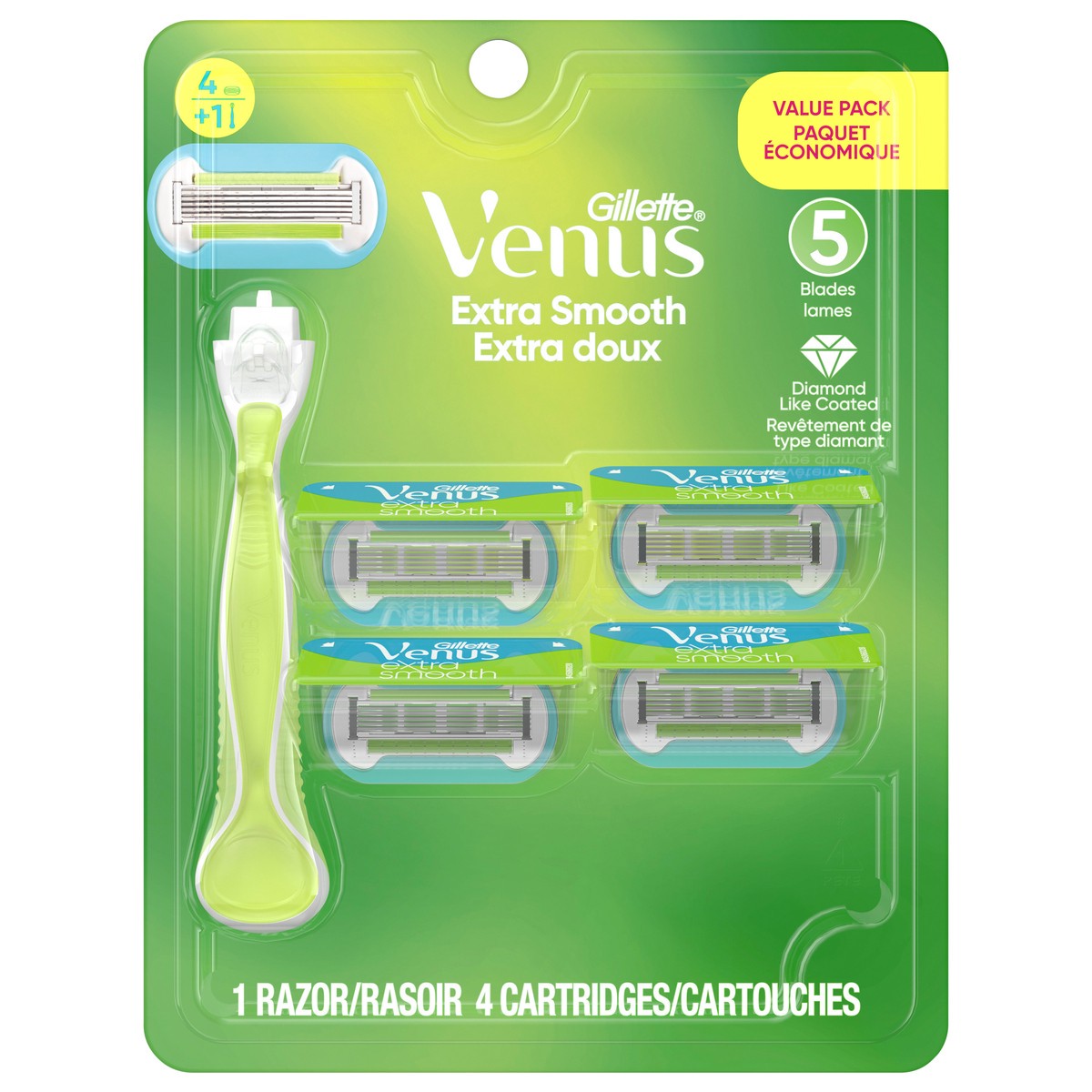slide 2 of 3, Gillette Venus Extra Smooth Women's Razor Handle + 4 Blade Refills, 1 ct