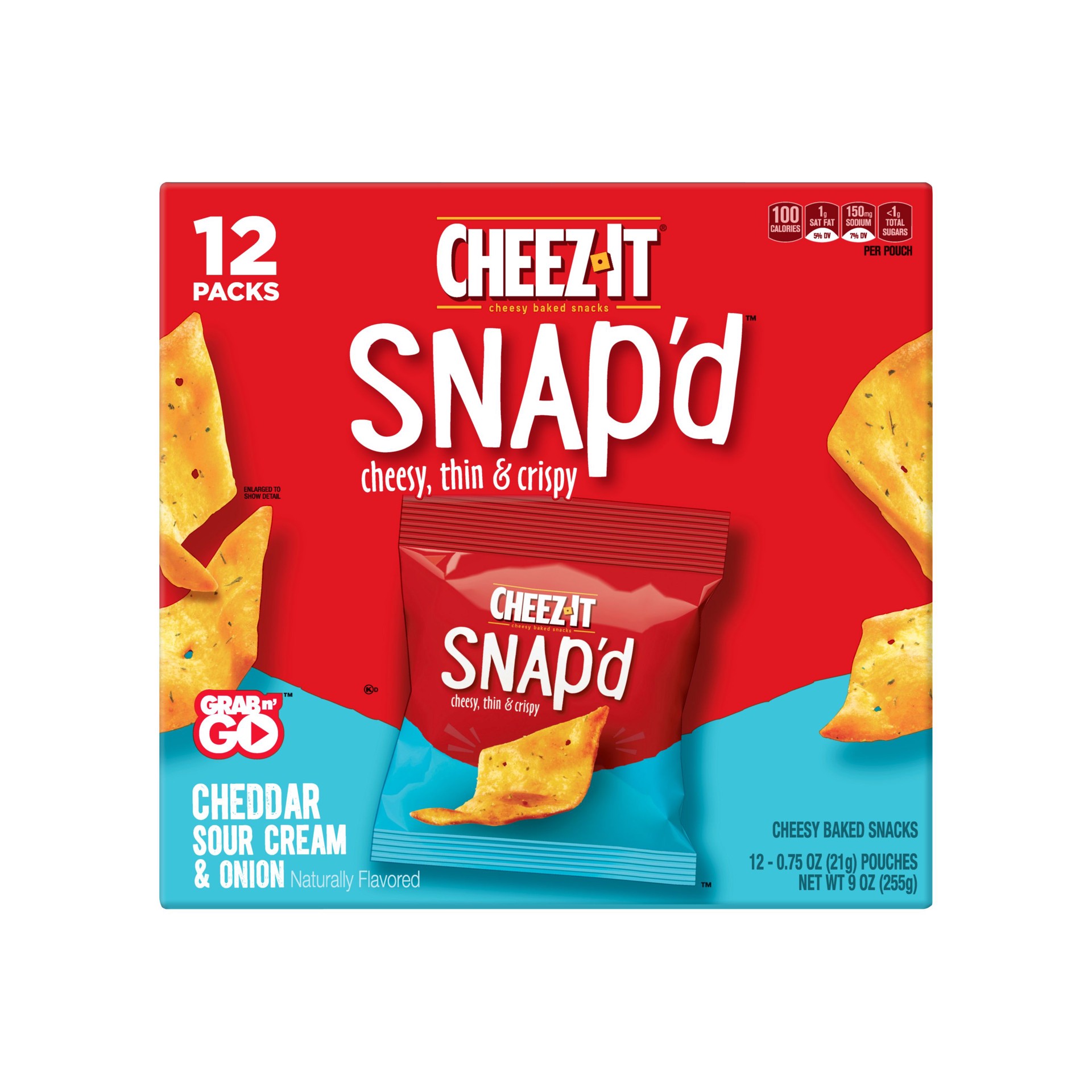 slide 4 of 5, Cheez-It Snap'd Cheddar Sour Cream and Onion Cheesy Baked Snacks, 9 oz