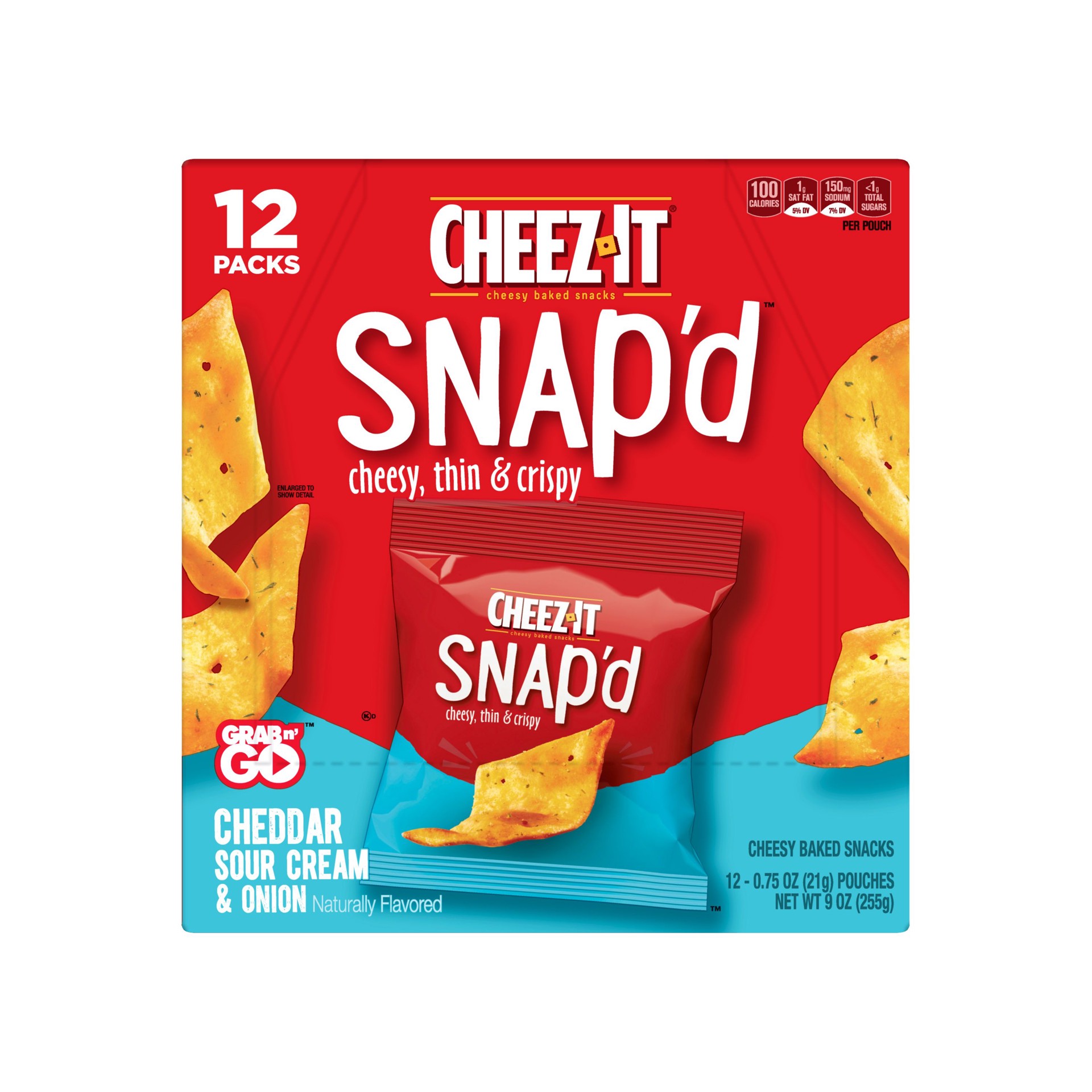 slide 3 of 5, Cheez-It Snap'd Cheddar Sour Cream and Onion Cheesy Baked Snacks, 9 oz