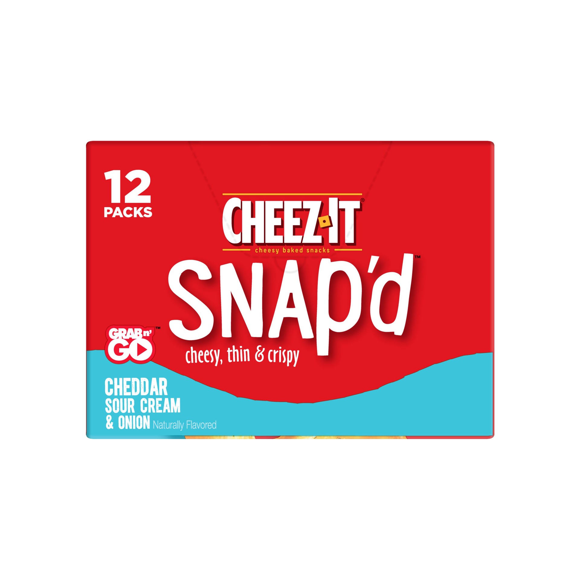 slide 5 of 5, Cheez-It Snap'd Cheddar Sour Cream and Onion Cheesy Baked Snacks, 9 oz