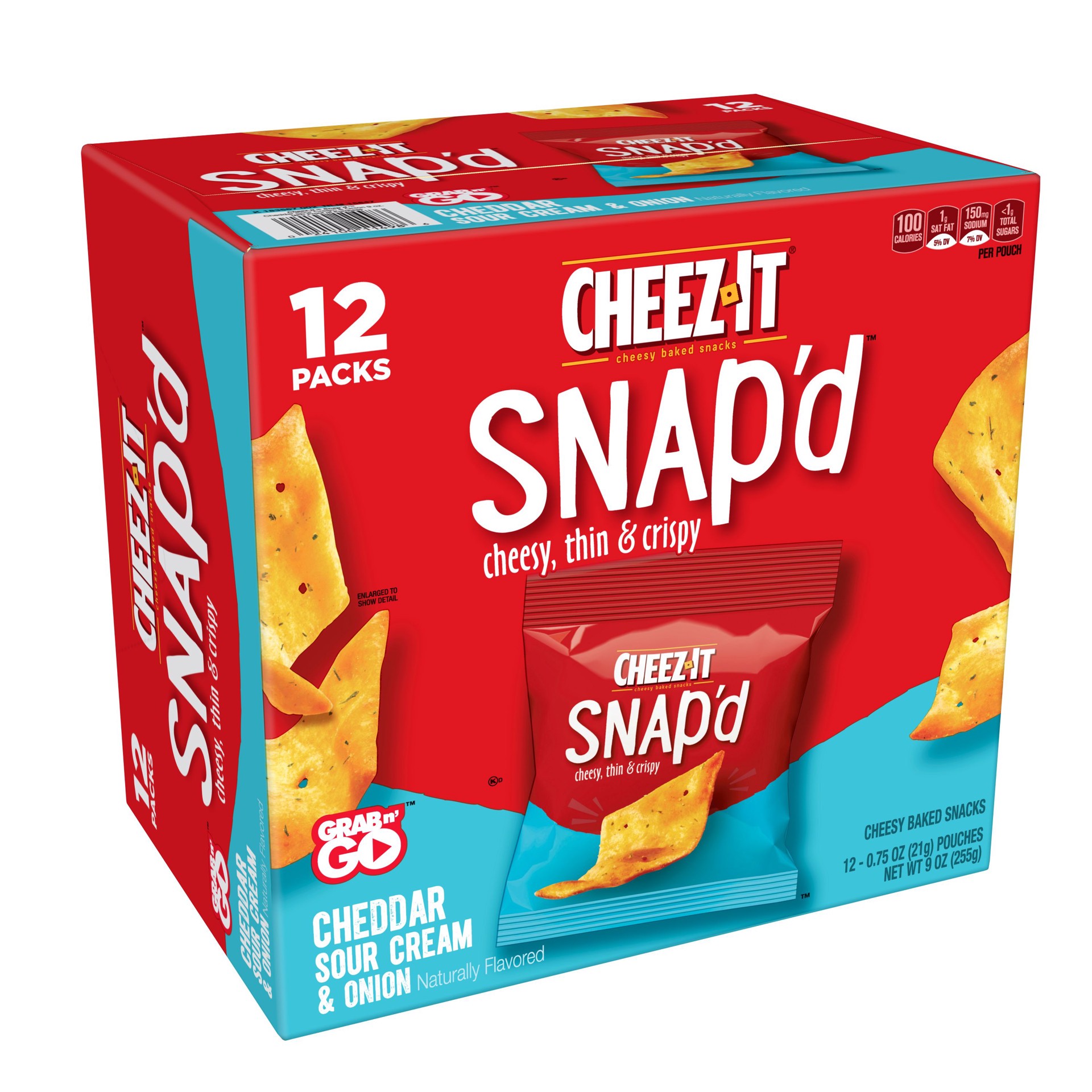 slide 1 of 5, Cheez-It Snap'd Cheddar Sour Cream and Onion Cheesy Baked Snacks, 9 oz