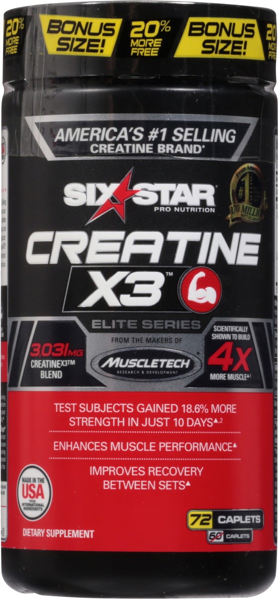 slide 13 of 13, Six Star Elite Series Caplets Bonus Size Creatine X3 72 ea, 60 ct