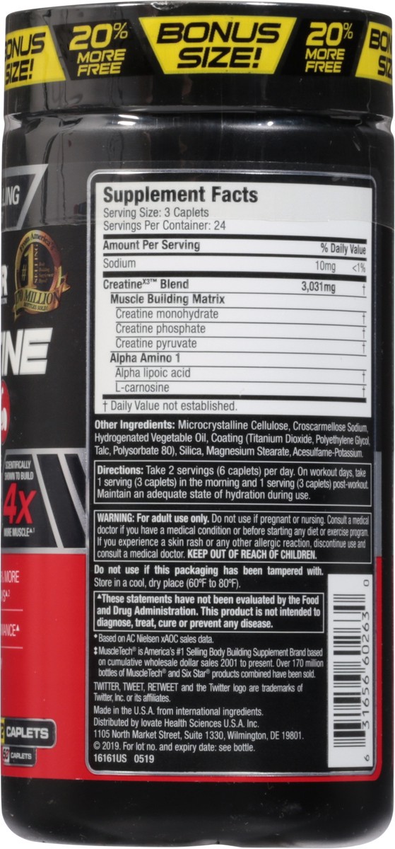 slide 3 of 13, Six Star Elite Series Caplets Bonus Size Creatine X3 72 ea, 60 ct