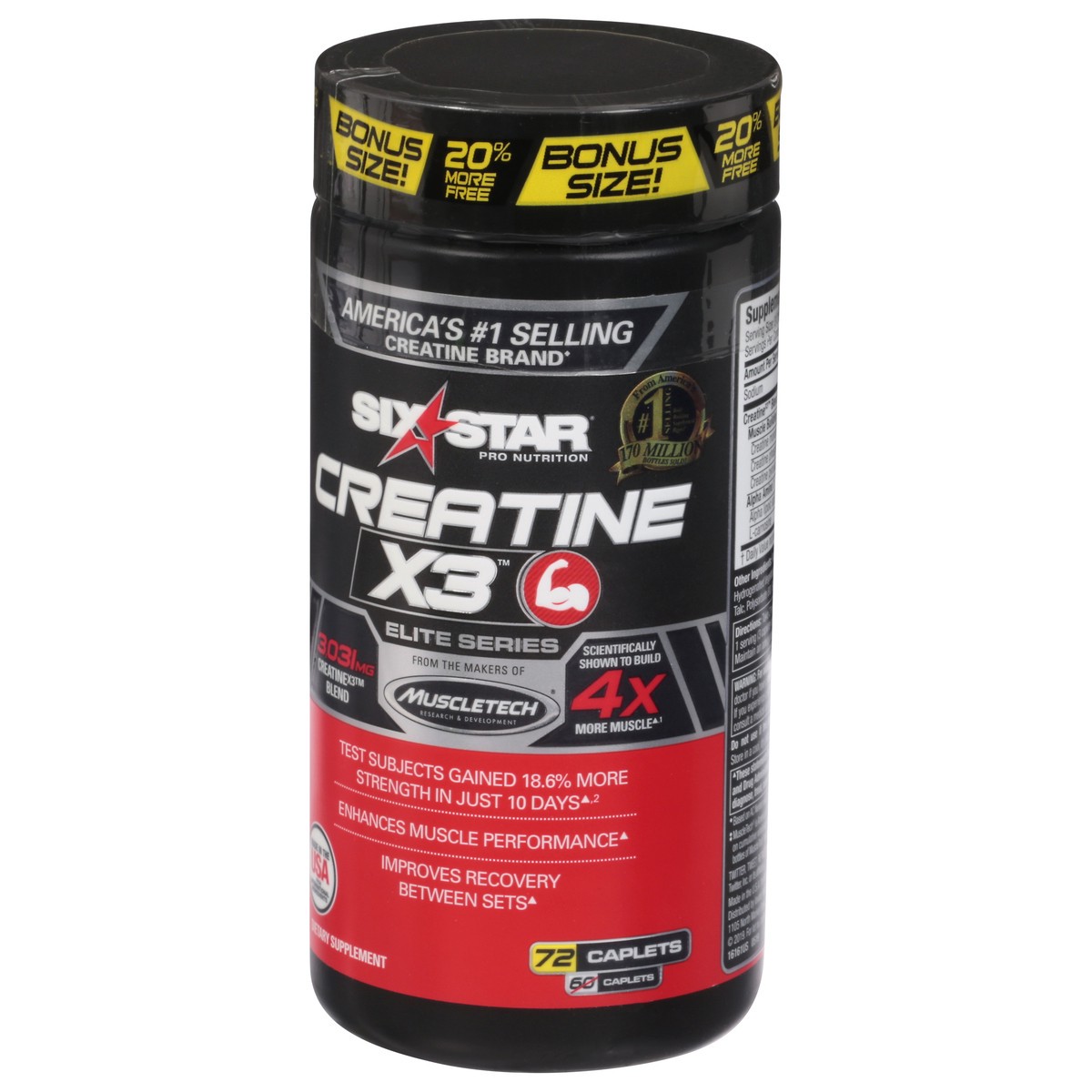 slide 7 of 13, Six Star Elite Series Caplets Bonus Size Creatine X3 72 ea, 60 ct