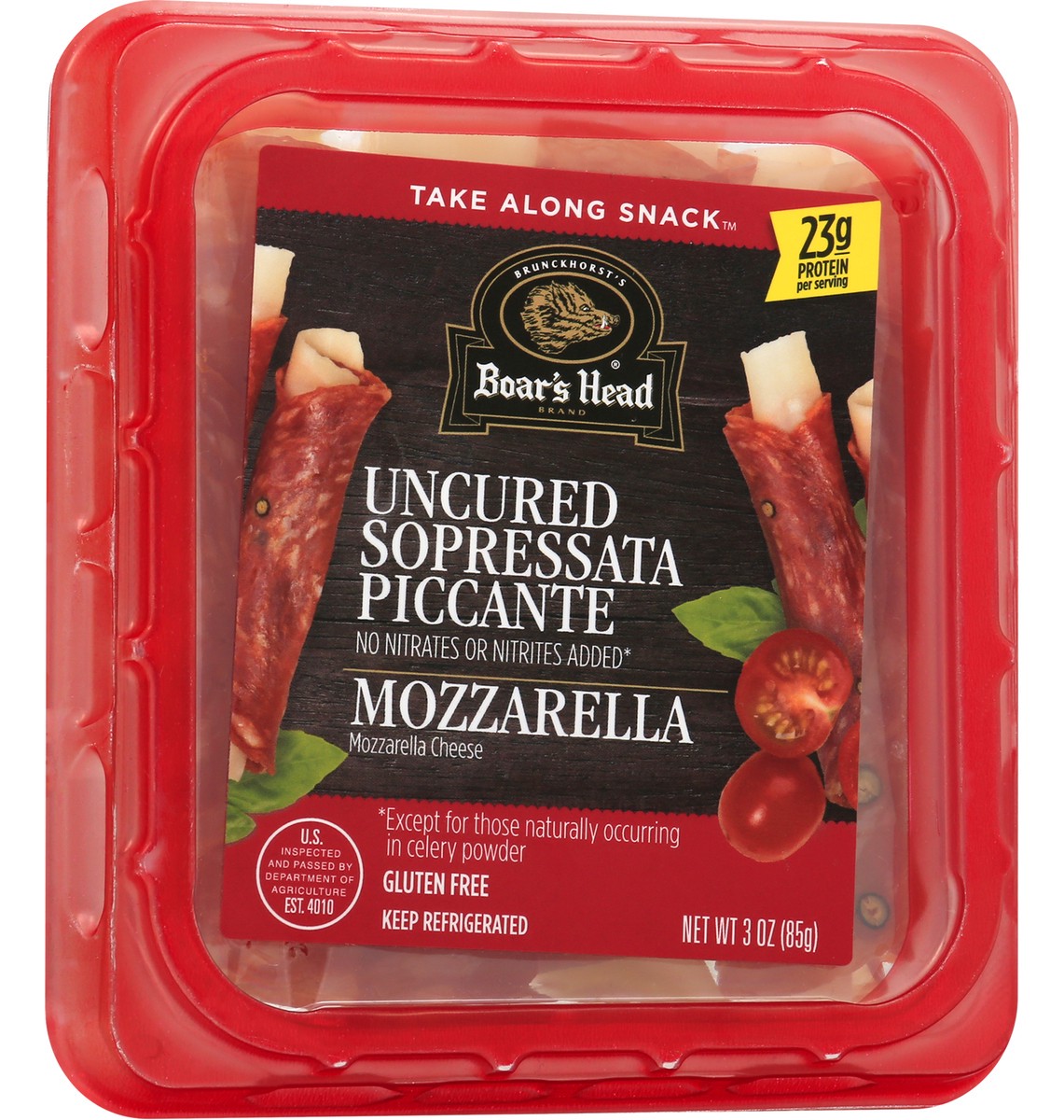 slide 4 of 13, Boar's Head Uncured Sporessata Piccante & Mozzarella Cheese Snack Tray, 3 oz