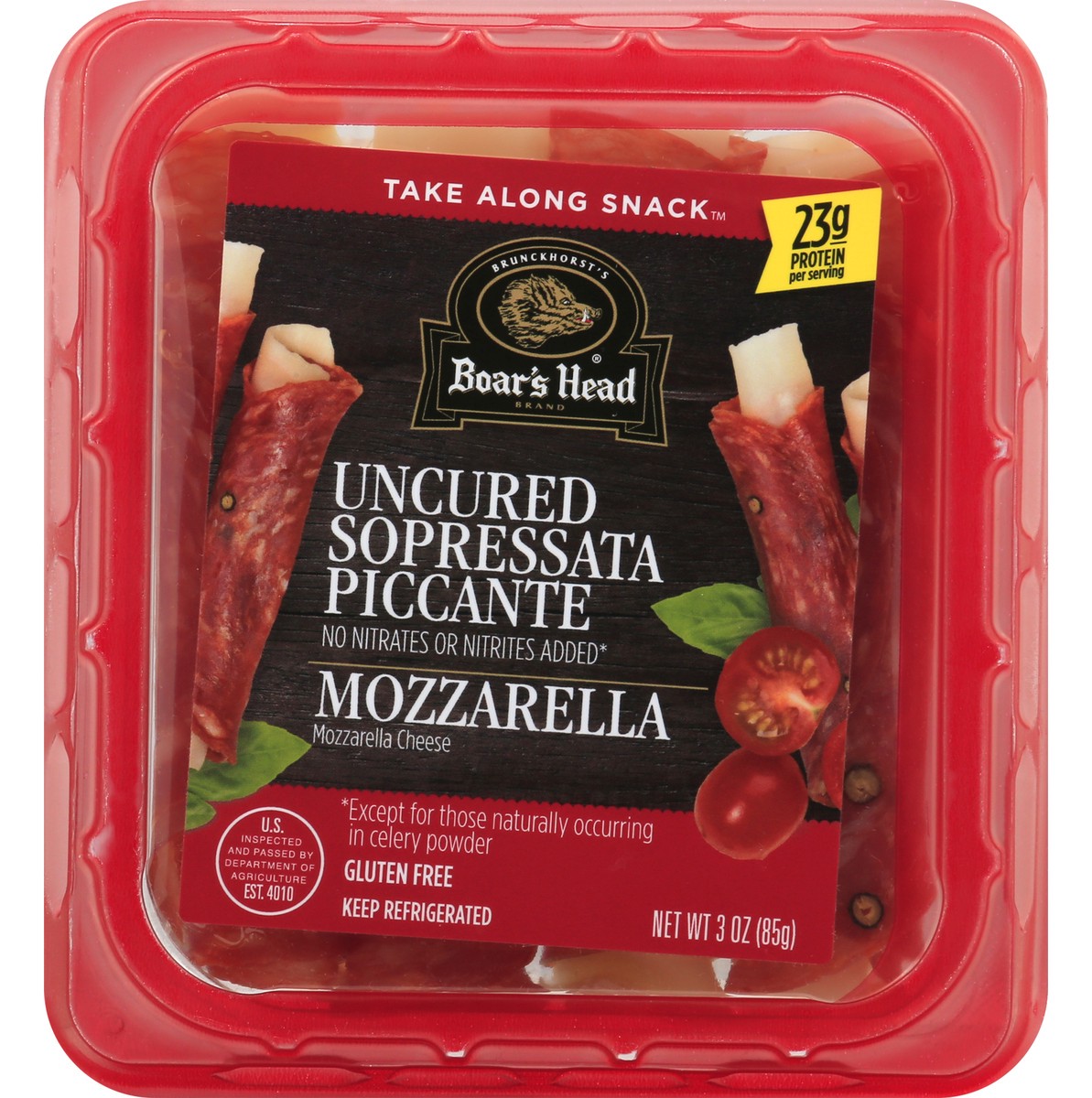 slide 10 of 13, Boar's Head Uncured Sporessata Piccante & Mozzarella Cheese Snack Tray, 3 oz