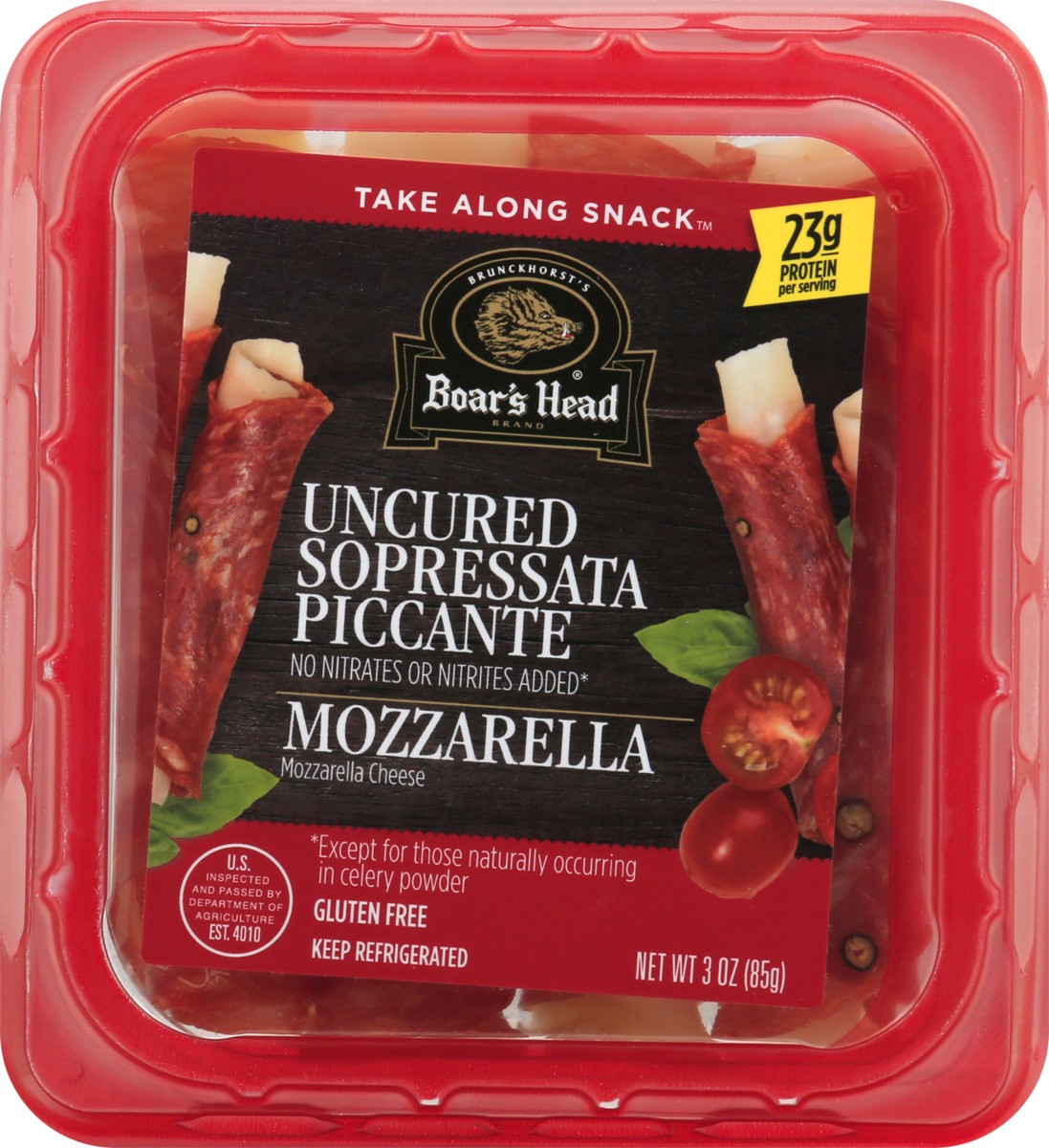 slide 5 of 13, Boar's Head Uncured Sporessata Piccante & Mozzarella Cheese Snack Tray, 3 oz