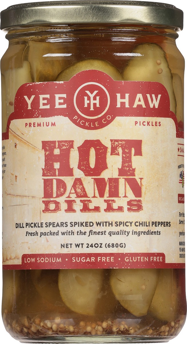 slide 6 of 9, Yee-Haw Pickle Co. Premium Hot Damn Dills Pickles 24 oz, 
