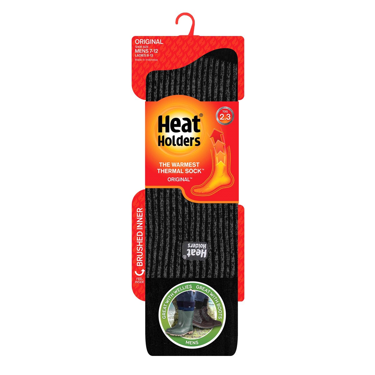 slide 1 of 5, Heat Holders Mens Ribbed Boot Thermal Sock - Black, 1 ct