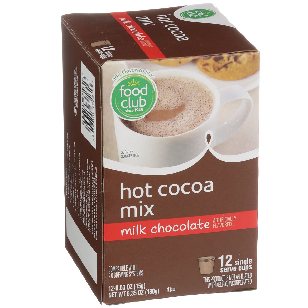 slide 4 of 9, Food Club Milk Chocolate Flavored Hot Cocoa Mix Single Serve Cups - 12 ct, 12 ct