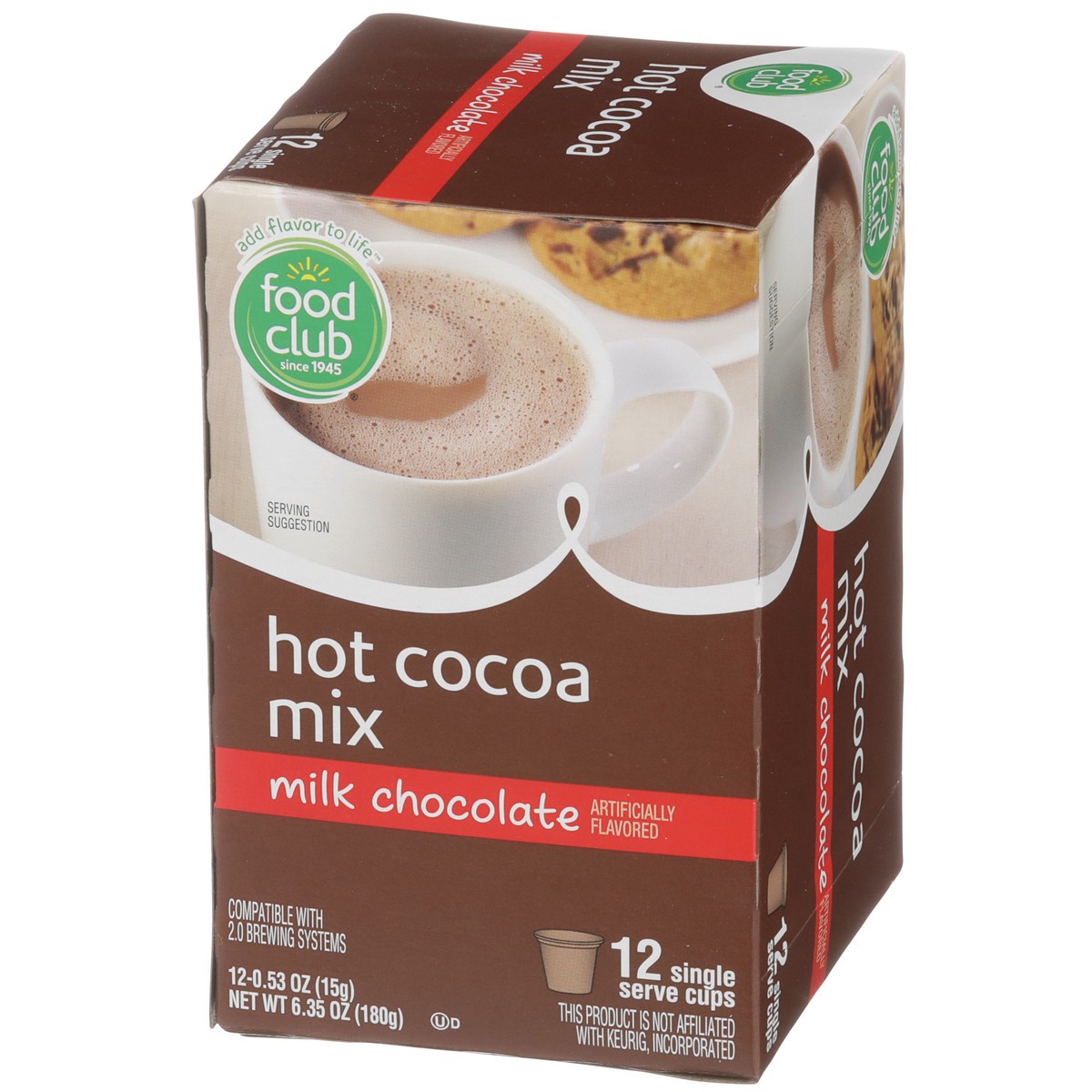 slide 3 of 9, Food Club Milk Chocolate Flavored Hot Cocoa Mix Single Serve Cups - 12 ct, 12 ct