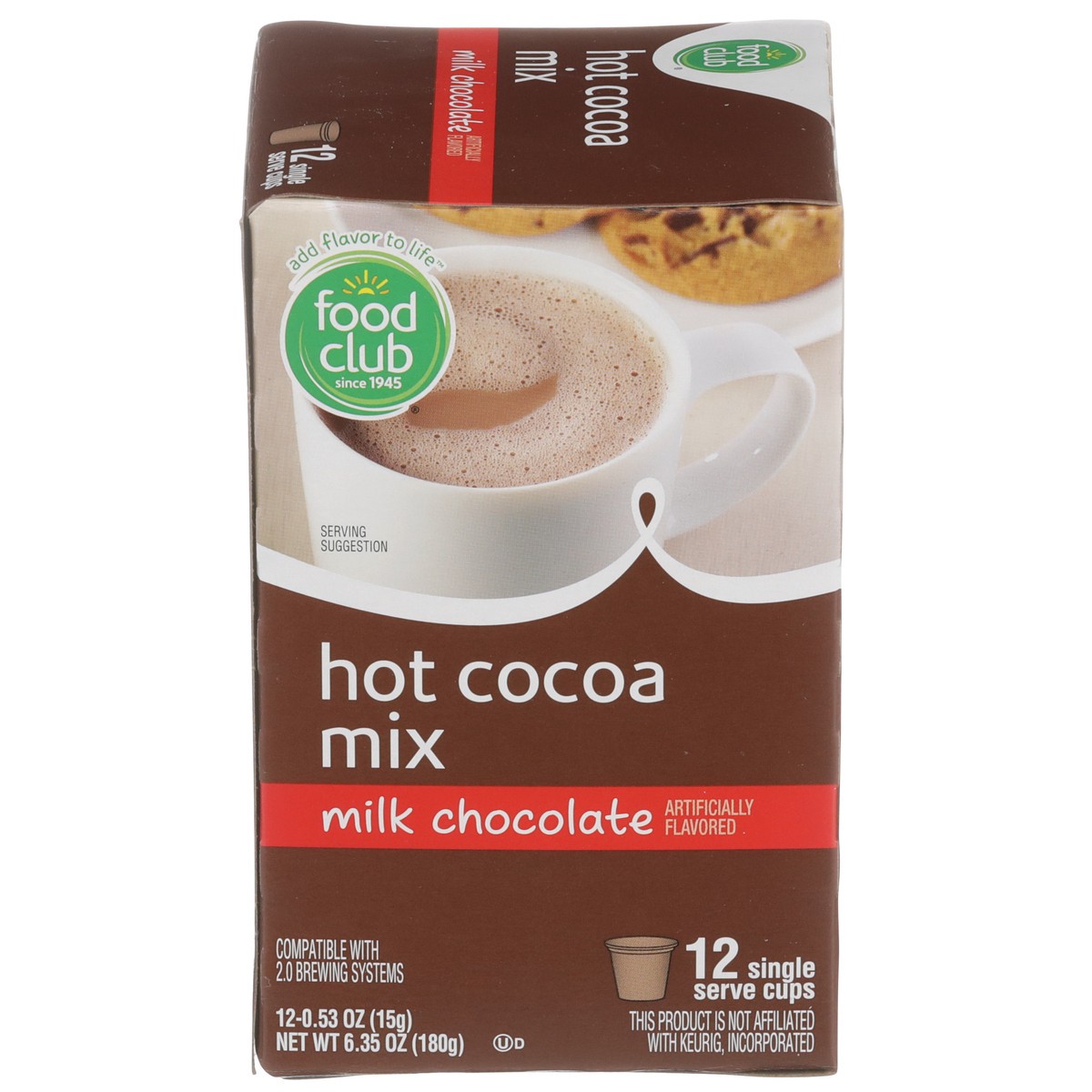 slide 1 of 9, Food Club Milk Chocolate Flavored Hot Cocoa Mix Single Serve Cups - 12 ct, 12 ct