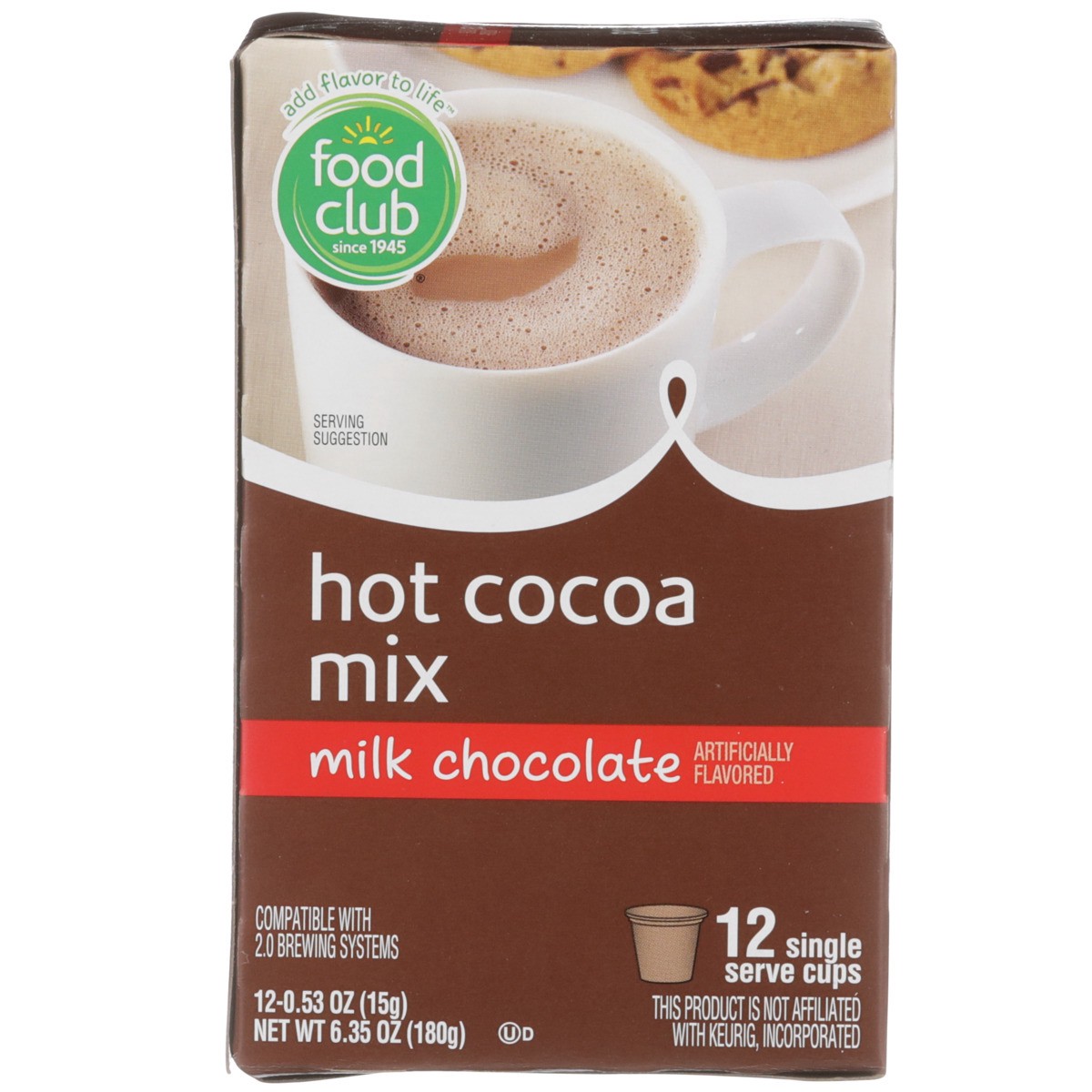 slide 7 of 9, Food Club Milk Chocolate Flavored Hot Cocoa Mix Single Serve Cups - 12 ct, 12 ct