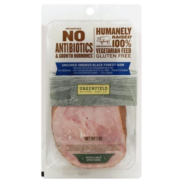 slide 1 of 1, Greenfield Natural Meat Co. Uncured Smoked Black Forest Ham , 7 oz