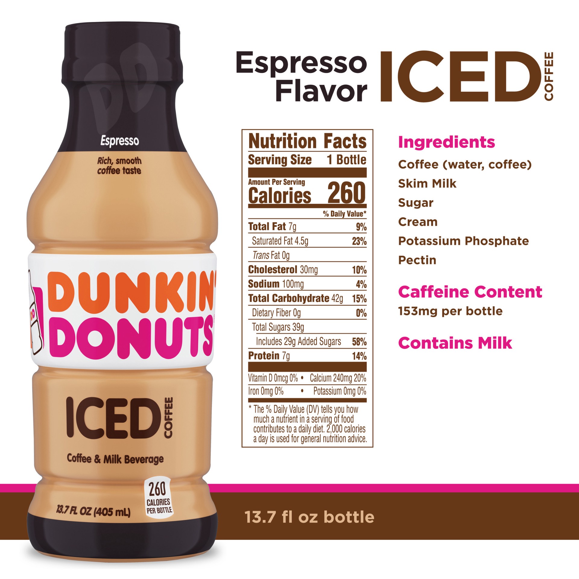 slide 6 of 13, Dunkin' Espresso Iced Coffee - 13.7 oz, 13.70 fl oz