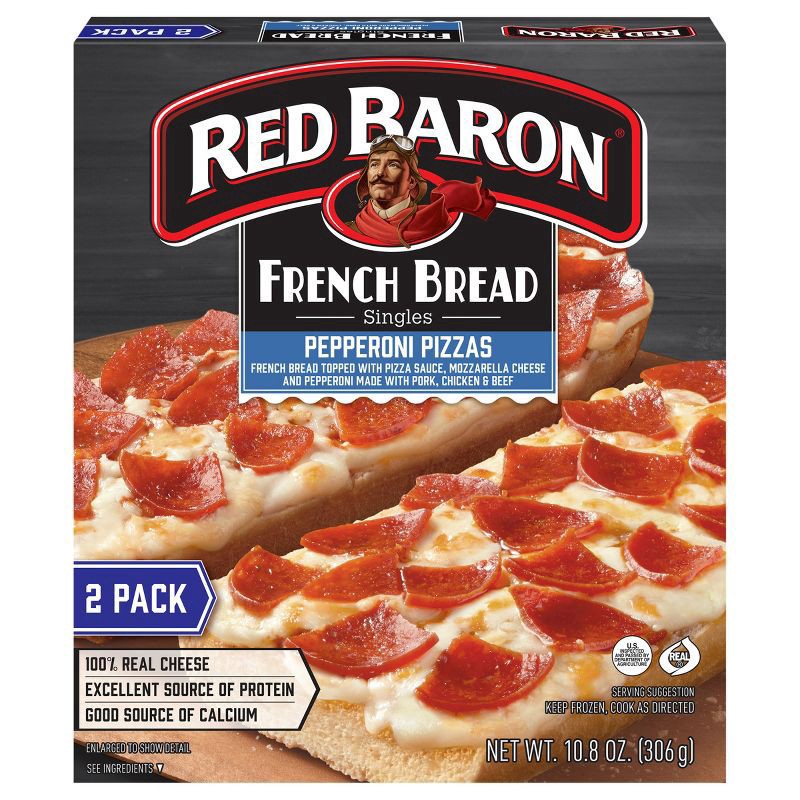 slide 1 of 9, Red Baron Singles Pepperoni French Bread Pizzas, 2 ct