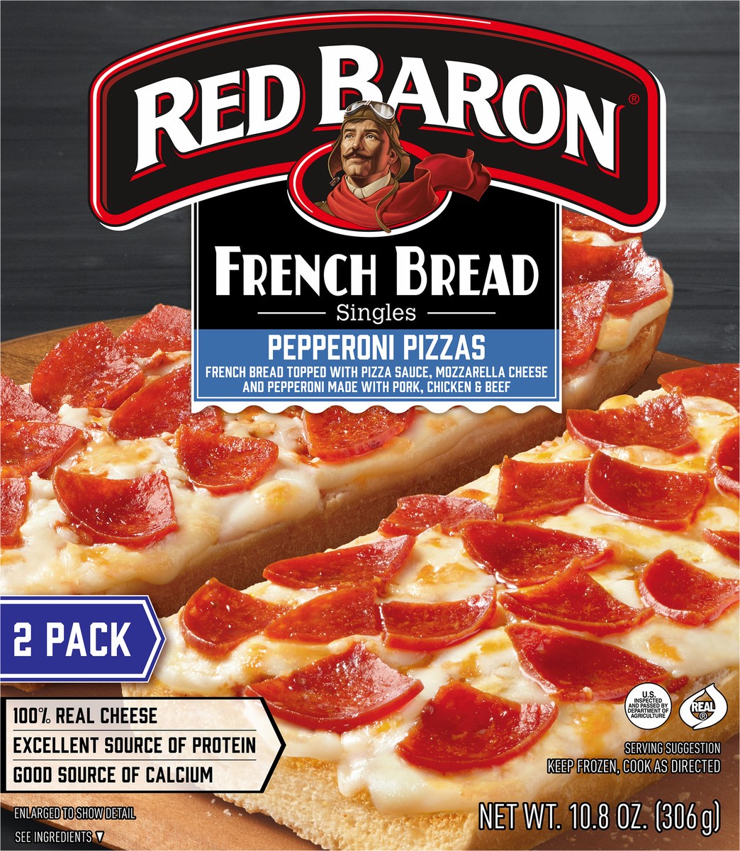 slide 6 of 9, Red Baron Singles Pepperoni French Bread Pizzas, 2 ct