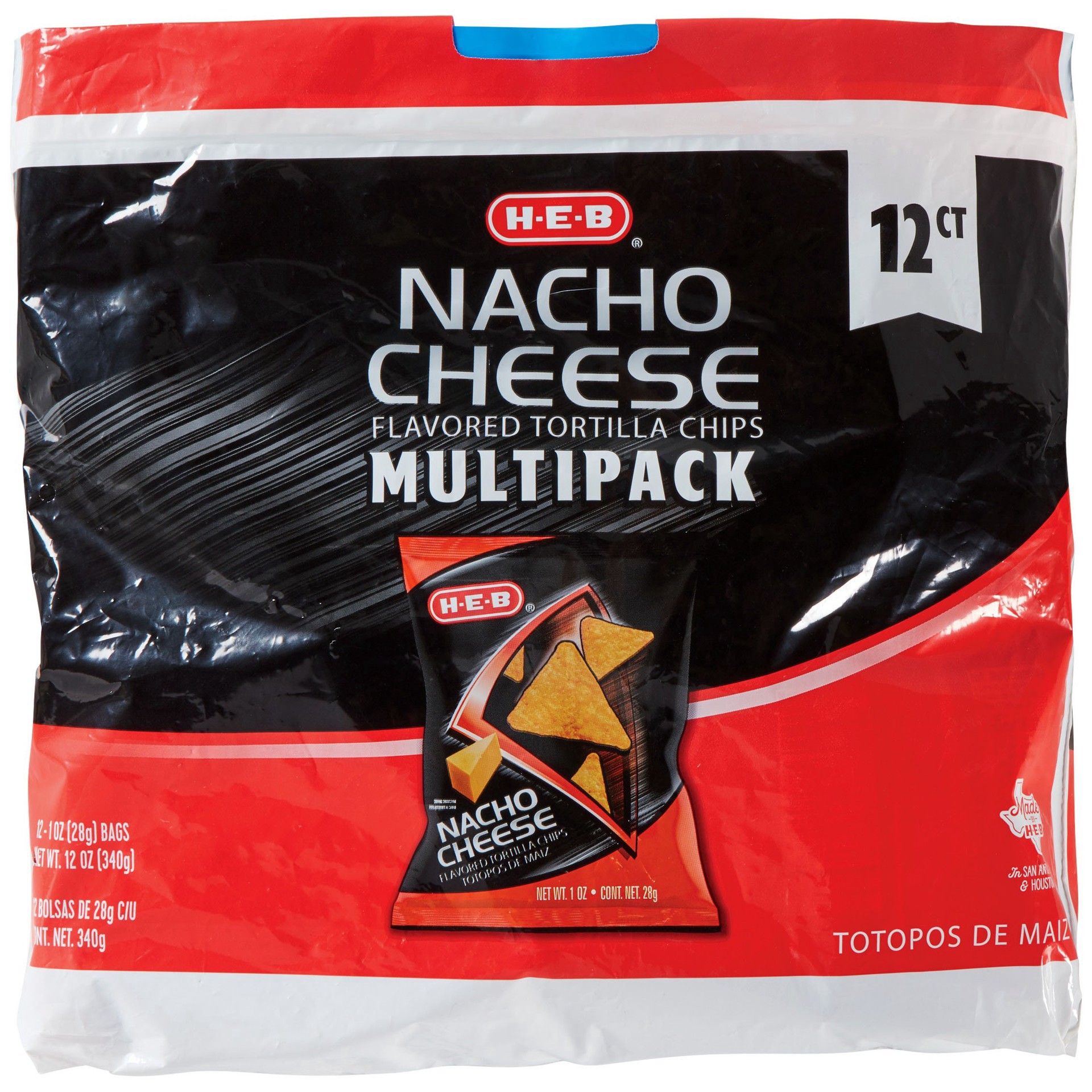 slide 1 of 1, H-E-B Nacho Cheese Flavored Tortilla Chips Multipack, 12 ct