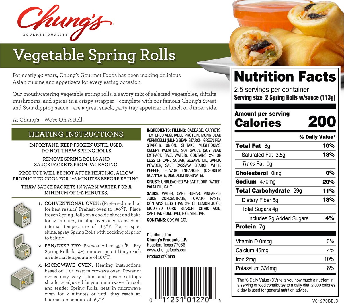 slide 2 of 8, Chung's All Natural Vegetable Spring Rolls, 5 ct