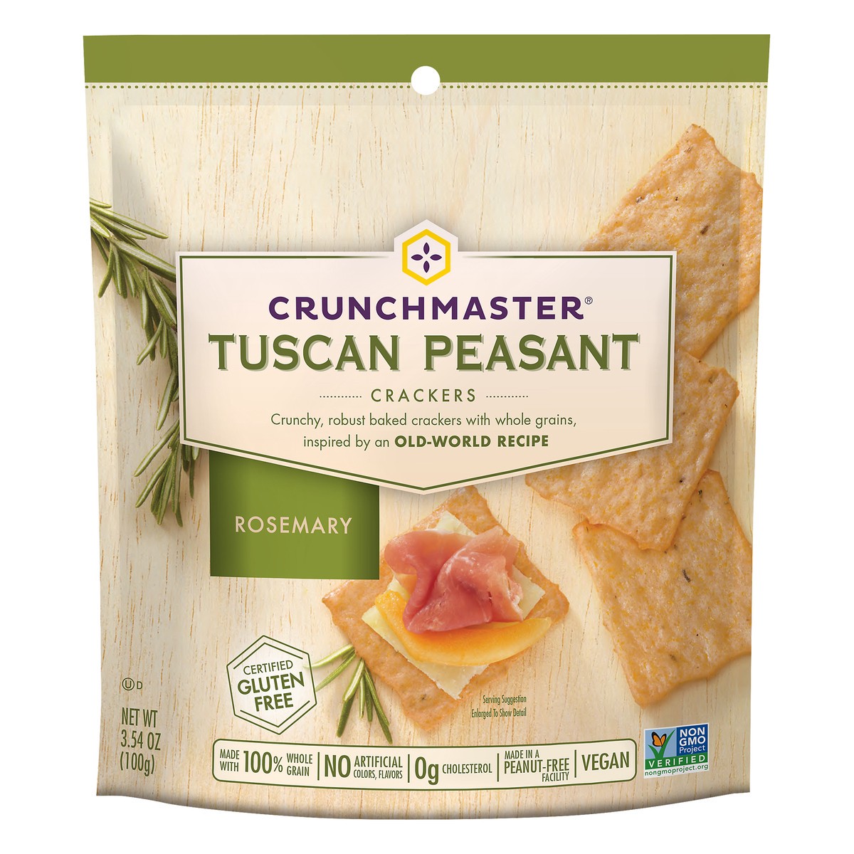 slide 1 of 7, Crunchmaster Tuscan Peasant Crackers Rosemary, 3.5 oz