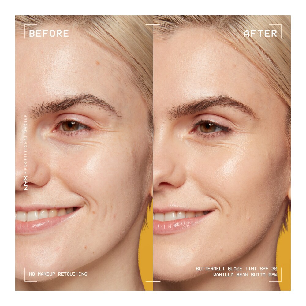 slide 6 of 6, NYX Professional Makeup Buttermelt Glaze Soft Glow Skin Tint with SPF 30 02 Vanilla Bean Butta, 1.01 fl oz