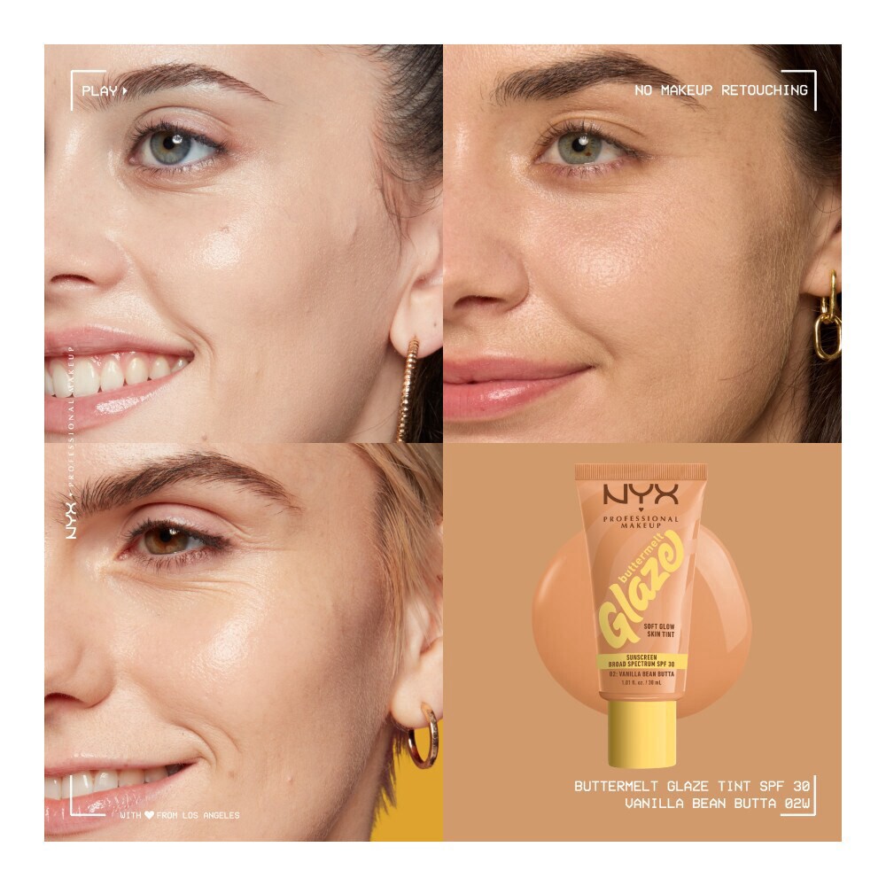 slide 3 of 6, NYX Professional Makeup Buttermelt Glaze Soft Glow Skin Tint with SPF 30 02 Vanilla Bean Butta, 1.01 fl oz