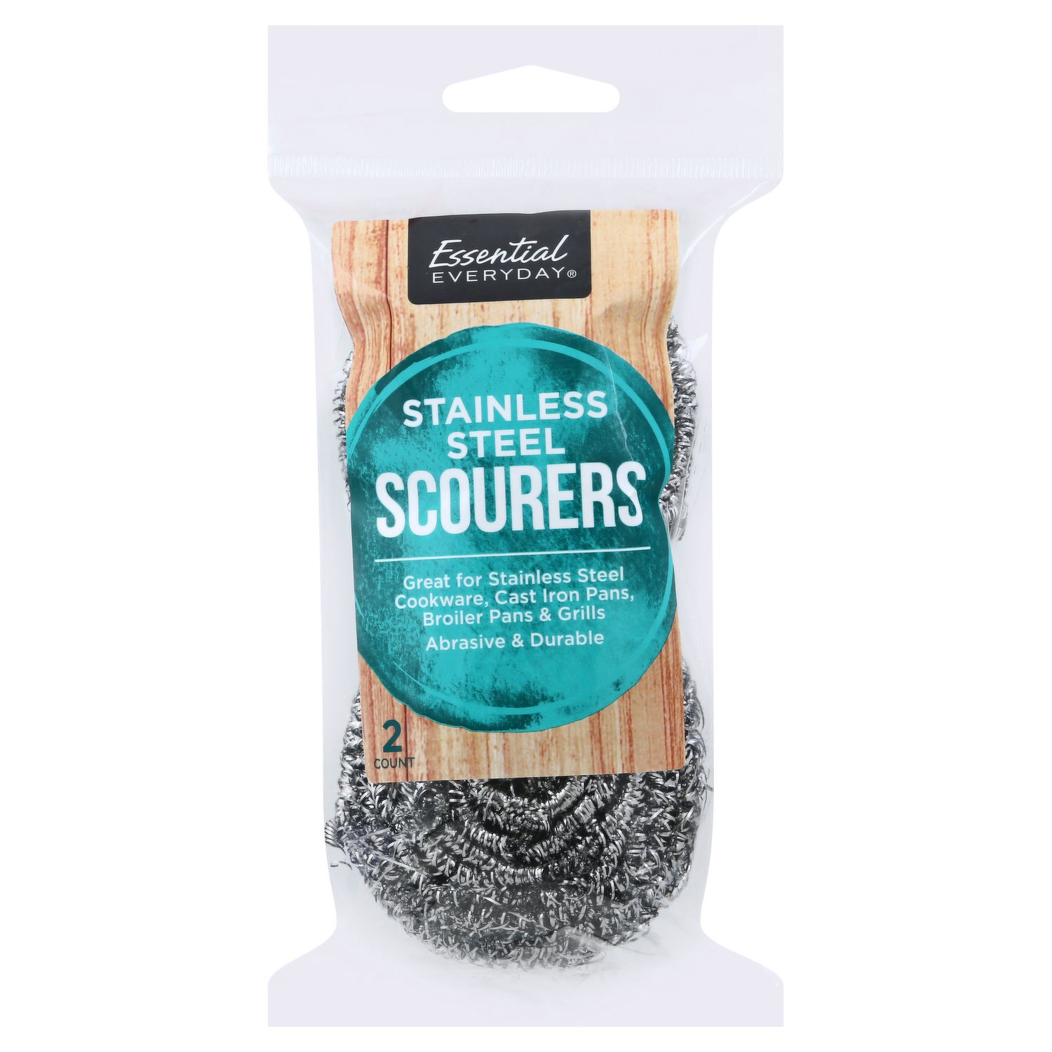 slide 1 of 1, Essential Everyday Scourer Stainless Steel, 2 ct