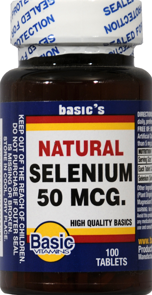 slide 1 of 1, Basic Natural Selenium Tablets 50Mcg, 100 ct