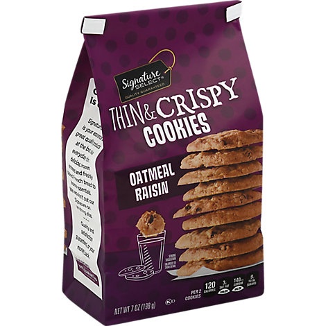 slide 1 of 1, Signature Select Cookie Thin & Crispy Oatml Raisin, 7 oz