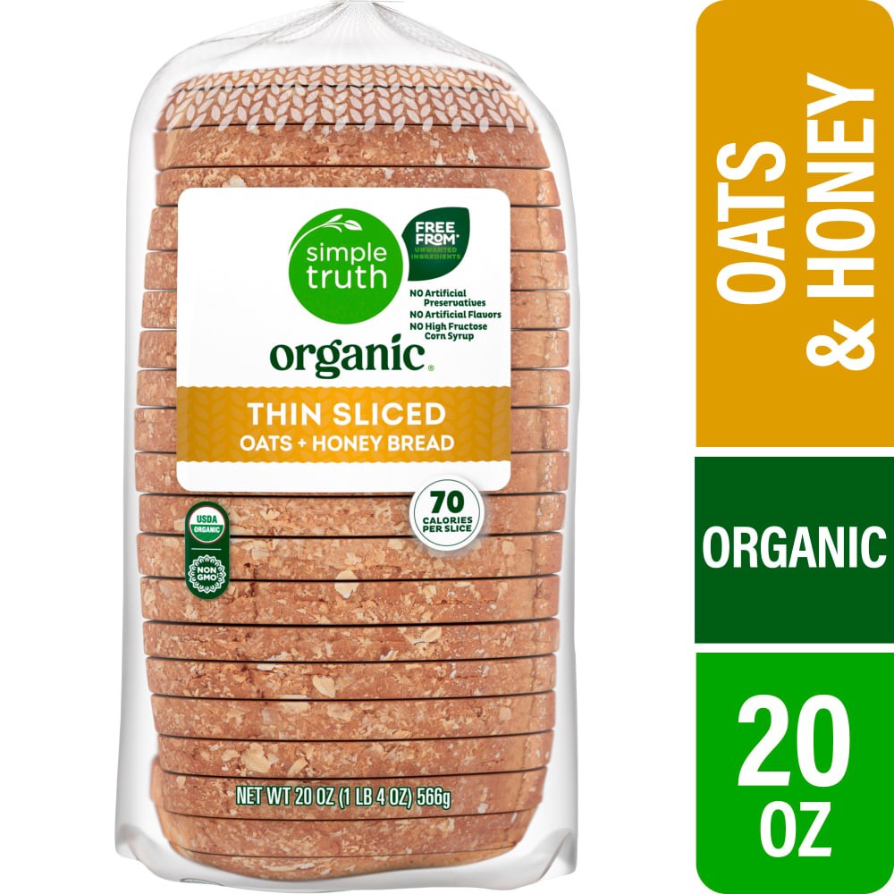 slide 1 of 5, Simple Truth Organic Thin Sliced Oats & Honey Bread, 20 oz