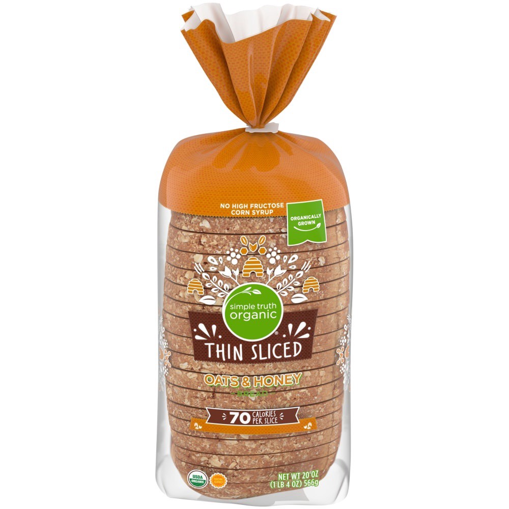 slide 1 of 5, Simple Truth Organic Thin Sliced Oats & Honey Bread, 20 oz