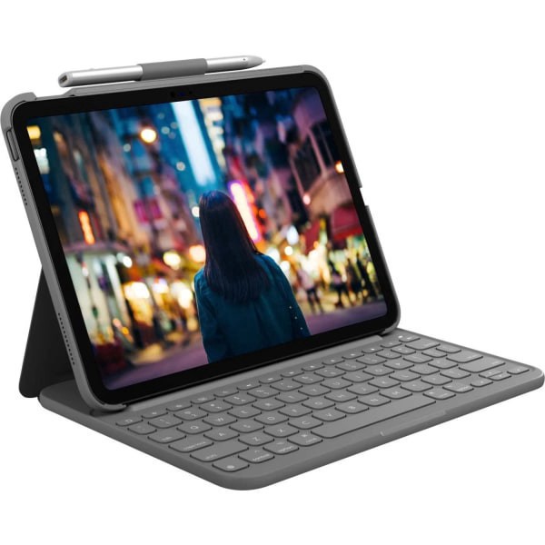 slide 5 of 10, Logitech Slim Folio Keyboard Case for iPad (10th Generation) with Integrated Bluetooth Wireless Keyboard, 1 ct