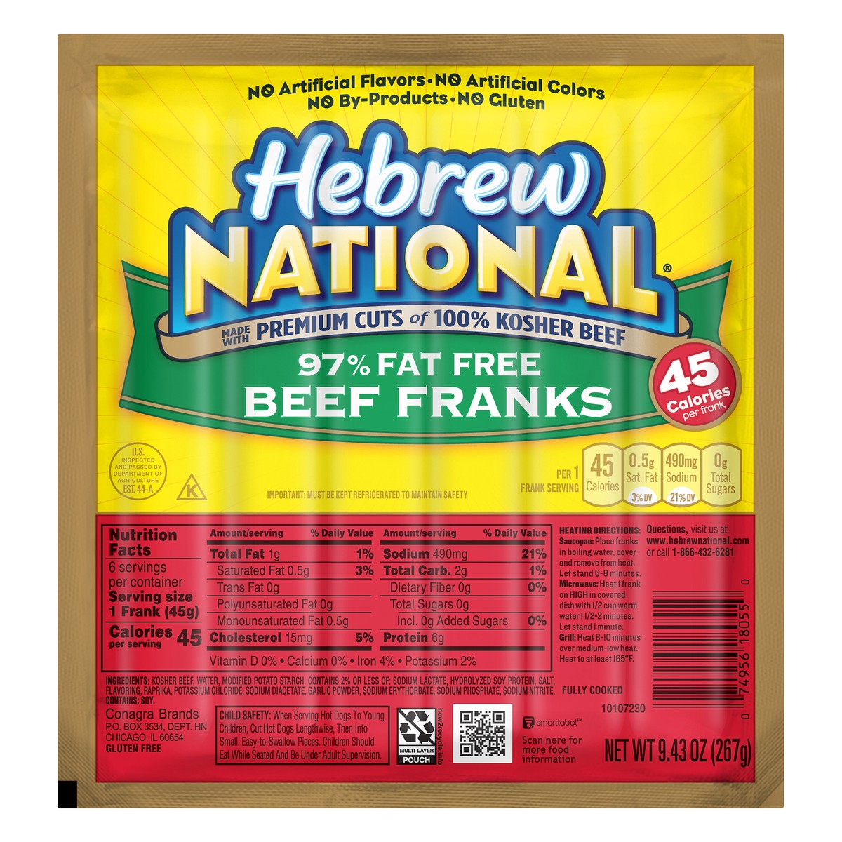 slide 5 of 6, Hebrew National 97% Fat Free Beef Franks 9.43 oz, 9.43 oz