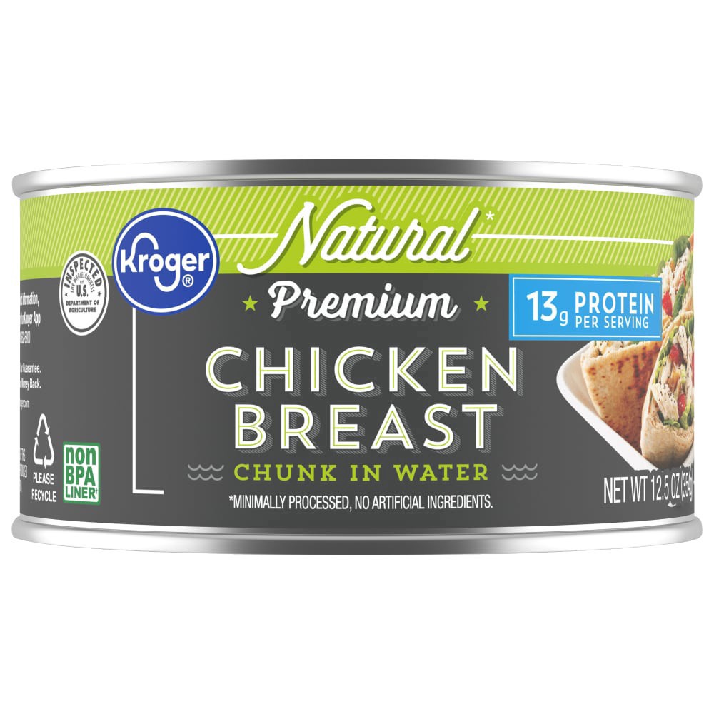 slide 1 of 4, Kroger Premium Natural Chicken Breast Chunks in Water, 12.5 oz