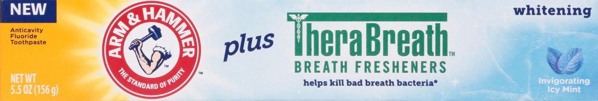 slide 6 of 13, ARM & HAMMER Whitening Toothpaste Plus Therabreath Breath Fresheners, Invigorating Icy Mint Flavor, 5.5 oz, 5.5 oz