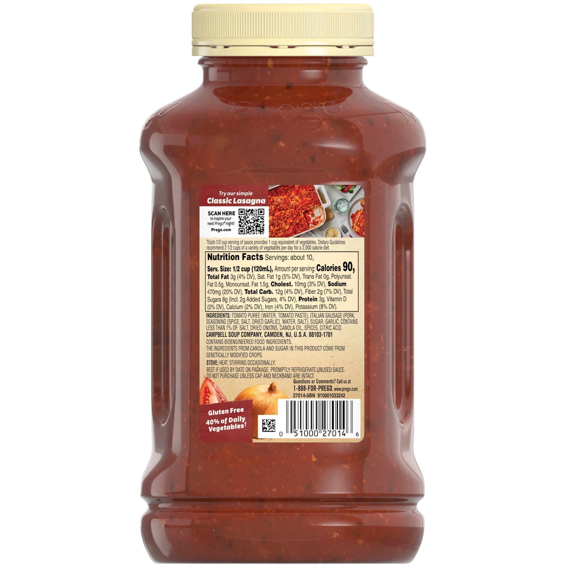 slide 4 of 5, Prego Italian Sausage and Garlic Meat Sauce, 44 oz Jar, 44 oz