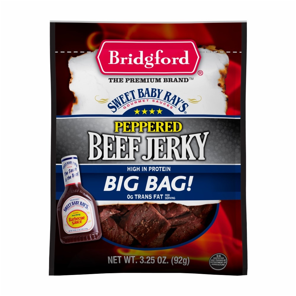 slide 1 of 1, Bridgford Sweet Baby Ray's Peppered Beef Jerky 3.25Oz Bag, 3.25 oz