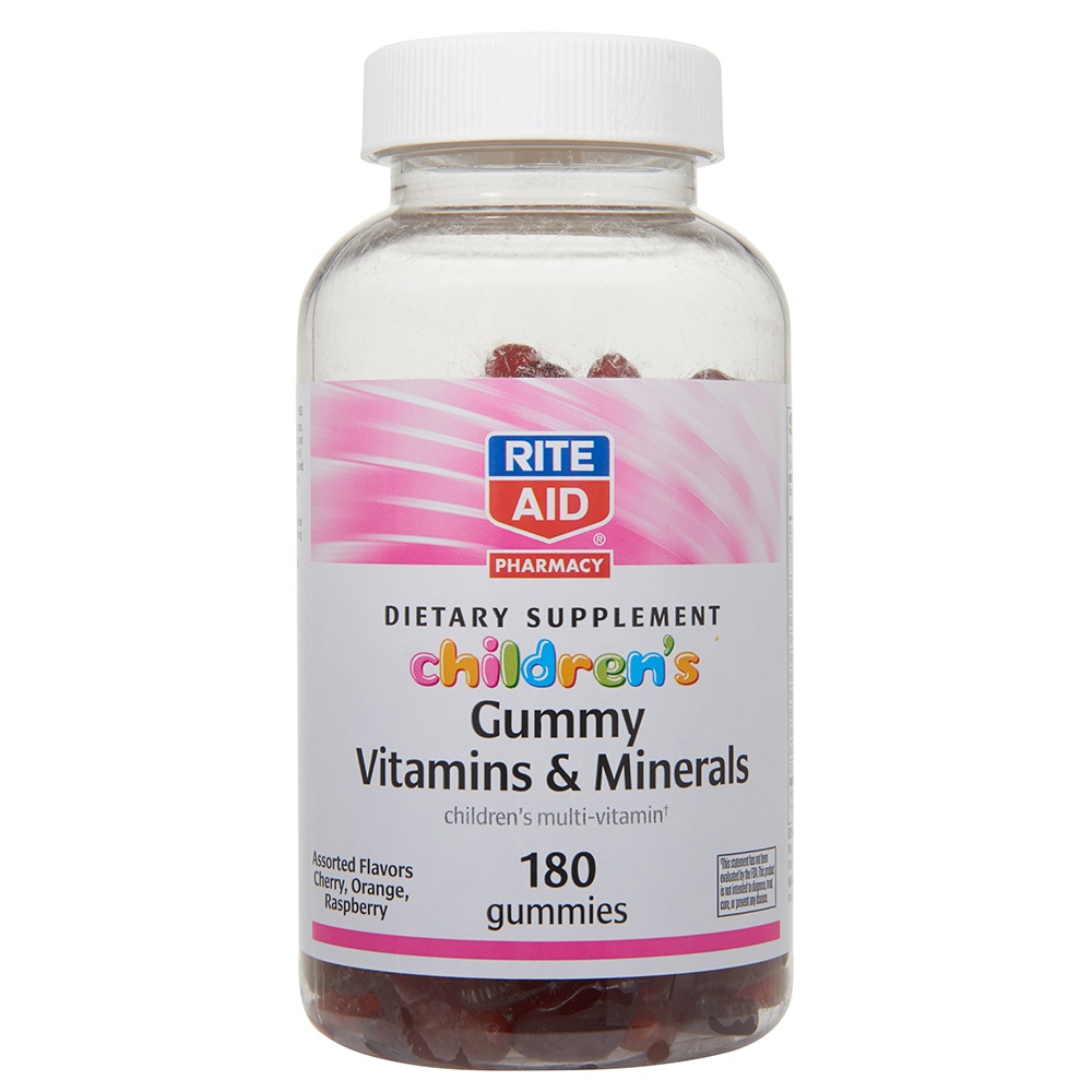 slide 1 of 2, Rite Aid Children's Gummy Vitamins & Minerals, Assorted Flavors, 180 ct