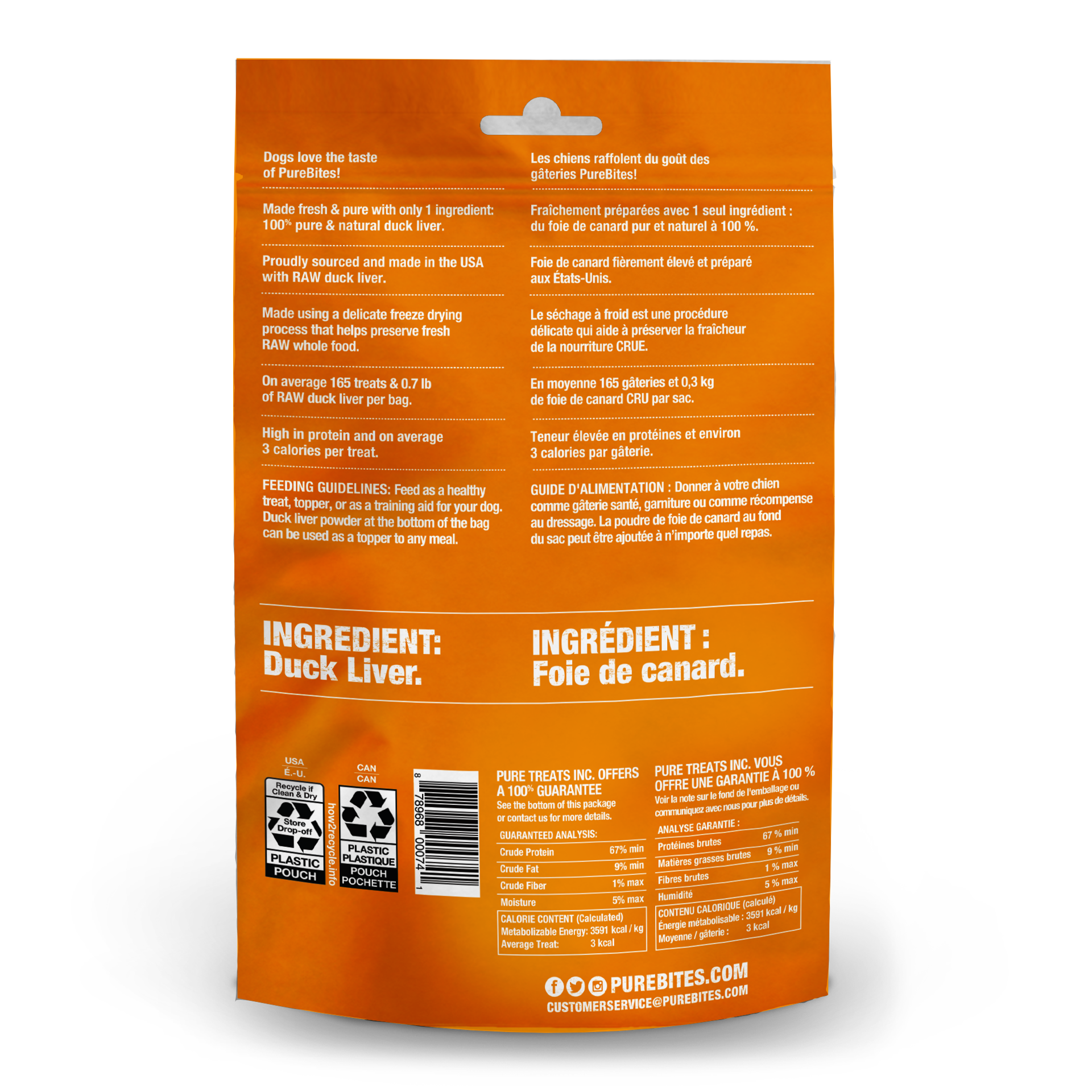 slide 3 of 5, PureBites Freeze Dried Duck Dog Treats 74g | 1 Ingredient | Made in USA, 74 g