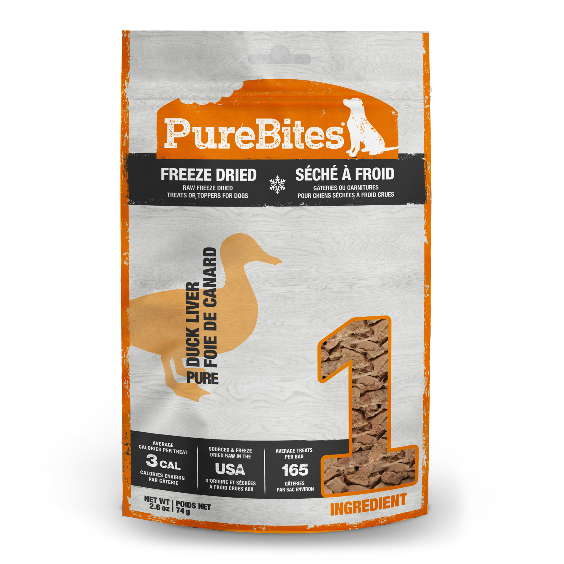slide 1 of 5, PureBites Freeze Dried Duck Dog Treats 74g | 1 Ingredient | Made in USA, 74 g