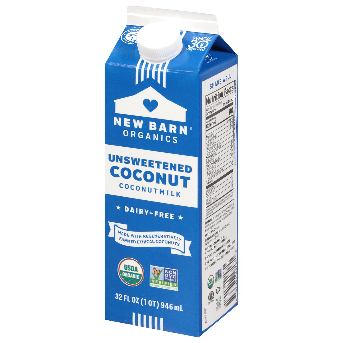 slide 9 of 15, New Barn Organics Unsweetened Coconut Coconut Milk 32 fl oz, 32 fl oz