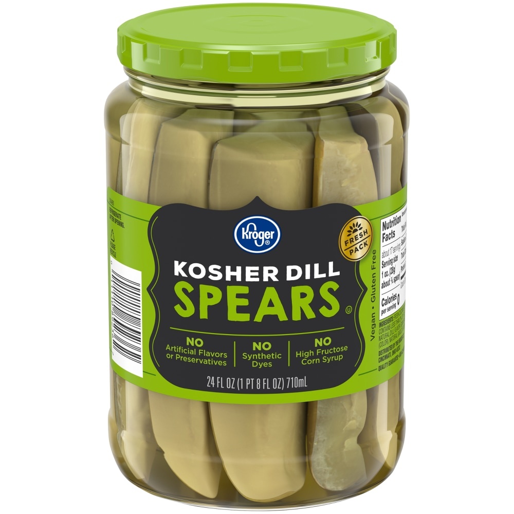 slide 1 of 1, Kroger Kosher Dill Spear Pickles, 24 fl oz