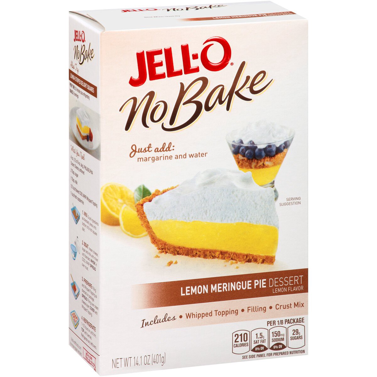 slide 2 of 6, Jell-O No Bake Lemon Meringue Pie Dessert Kit with Whipped Topping, Filling Mix & Crust Mix, 14.1 oz