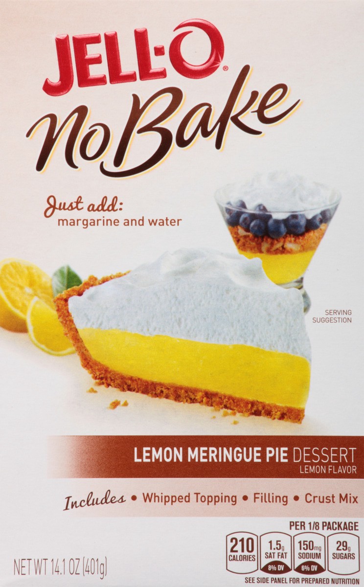 slide 4 of 6, Jell-O No Bake Lemon Meringue Pie Dessert Kit with Whipped Topping, Filling Mix & Crust Mix, 14.1 oz