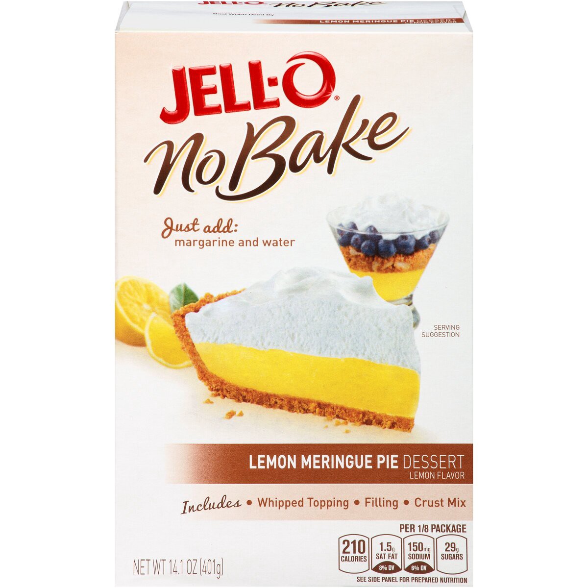 slide 1 of 6, Jell-O No Bake Lemon Meringue Pie Dessert Kit with Whipped Topping, Filling Mix & Crust Mix, 14.1 oz