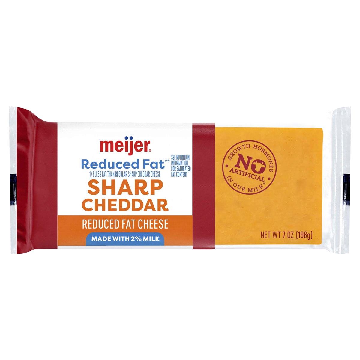 slide 1 of 2, Meijer Chunk Reduced Fat Sharp Cheddar Cheese, 7 oz