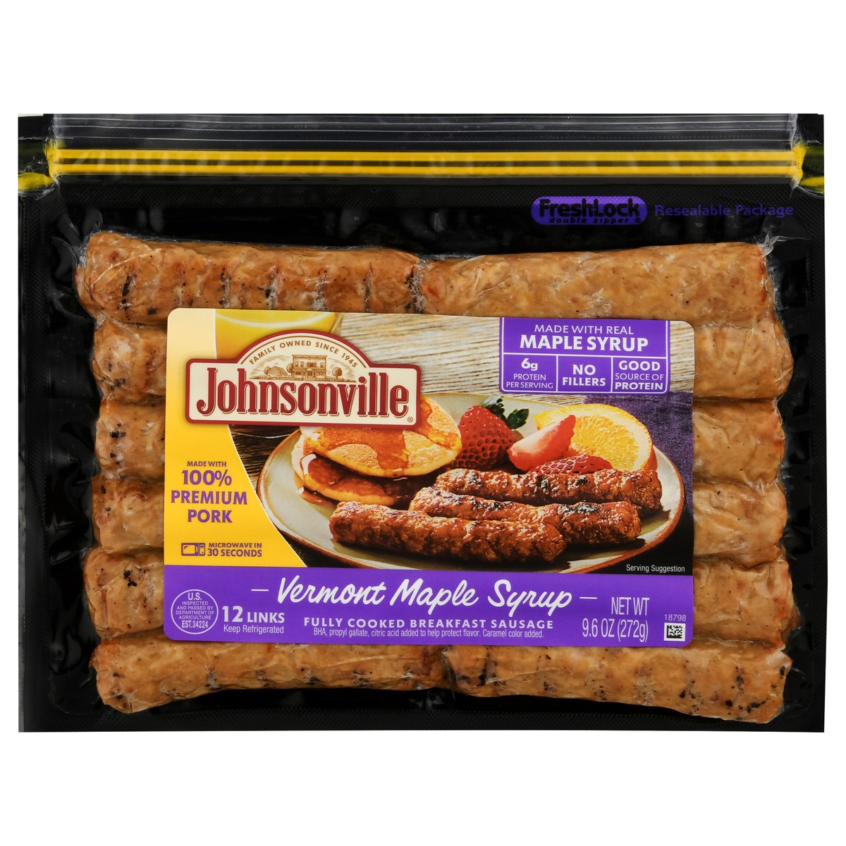 slide 1 of 3, Johnsonville Fully Cooked Vermont Maple Syrup Breakfast Sausage, 12 Count, 9.6 oz, 12 ct